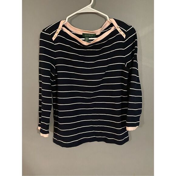 Ralph Lauren Striped Scoop Neck  Long Sleeve Top Size Small - Picture 1 of 3